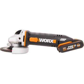 Угловая шлифмашина аккумуляторная WORX WX800,20В, 115 мм, 2*2,0Ач, кейс-8