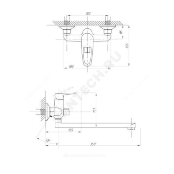 Смес/ванна ПСМ-104 однор дл/изл плоск Lобр в/к Профсан PSM-104-2-1