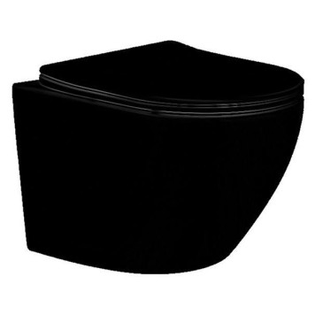 AQ1901-MB ЕВРОПА Унитаз подвесной безободковый 525360320мм, тонкое сиденье с механизмом плавного закрывания, крепеж, цвет матовый черный AQ1901-MB
