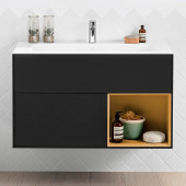 G040HFPD FINION Тумба под раковину 996 x 591 x 498 mm, с подсветкой LED, 2 выдвижных ящика. крепежный комплект Black Matt Lacquer / Gold Matt Lacquer G040HFPD