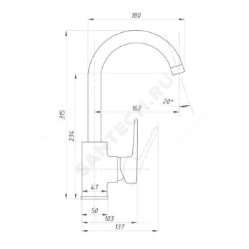 Смес/мойка ПСМ-200 однор выс/изл бок/р гайка Профсан PSM-200-3-1