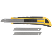 Нож технический  9 мм усиленный прорезиненный, кассета 3 лезвия