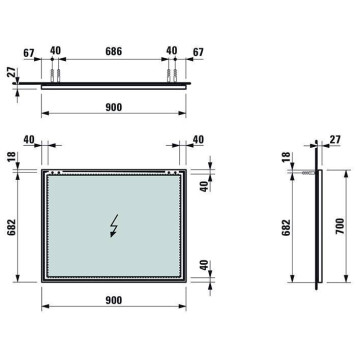 Laufen Frame 25 Зеркало 90x70см., с алюминиевой рамой, цвет: черный матовый. 4.4740.5.900.450.1-2