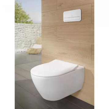 VilleroyBoch Subway 2.0 Унитаз подвесной 370*560*365, безободковый, в комплекте сиденье SlimSeat, микролифт, CeramicPlus, цвет альпийский белый. 5614R2R1-2