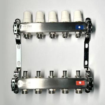 Колл.группа 1 х 5 вых 3/4 с балансировочными и термостатическими вентилями без конц, нерж. cталь