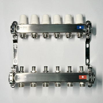 Колл.группа 1 х 6 вых 3/4 с балансировочными и термостатическими вентилями без конц, нерж. cталь