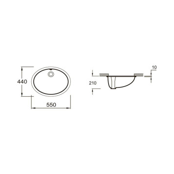 E2211-0 Caxton раковина встраиваемая снизу 55x44 cm, белая с отв перелива E2211-0-1