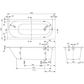 UBQ 177 OBE 2V-01 OBERON Solo Ванна 170x70, с ножками, белая, материал кварил Quaryl, вкл. сверло для перелива UBQ177OBE2V-01-2