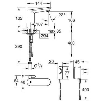 36325001 Eurosmart Cosmopolitan Смеситель инфракрасный для раковины (220 В), хром 36325001-1