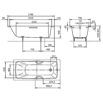 Ванна Cayono Мод.750 170х75x41 белый 275000010001-1