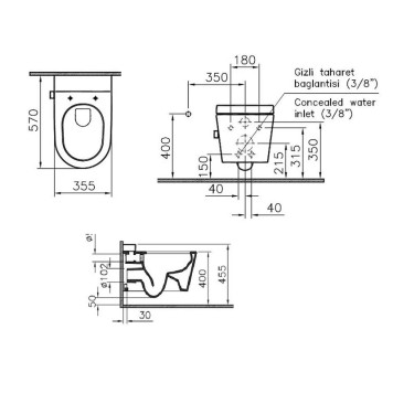 5176B003-6233 Безобод. подвесной унитаз VitrA Nest (c фу-цей биде, встр. смес., бачок VitrA Fresh для моющего ср-ва), дюропласт, МЛ 5176B003-6233-5
