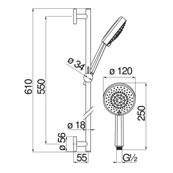 AD140/54FLP душевой гарнитур 60 см, глянцевый черный AD140/54FLP-1