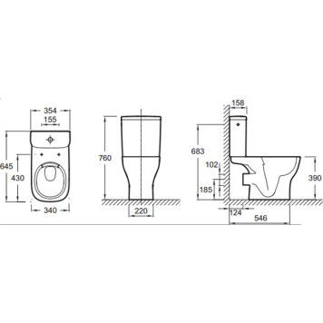 UJX102-00 STRUKTURA Чаша напольного унитаза без обода ,6434 см, белый UJX102-00-3