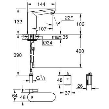 36327001 Eurosmart Cosmopolitan E Смеситель инфракрасный для раковины, хром 36327001-1