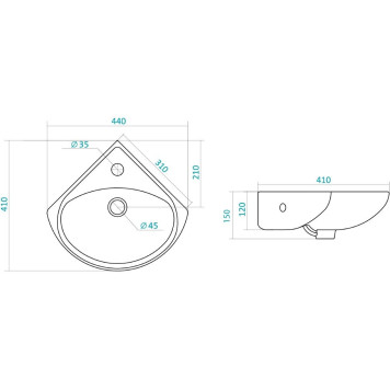 1.WH11.0.514 ИРИС умывальник 36 см (угловой, 1 отв.) 1.WH11.0.514-1