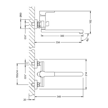 LM0651CHAURAСмеситель универсальный с плоским изливом 300 мм, дивертор с керамическими пластинами, хром LM0651CH-1