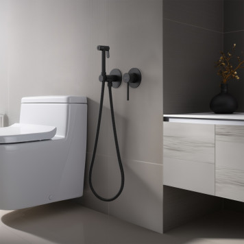 AQ1319MB ЕВРОПА комплект для гигиенического душа встроенный 2 отв. (смеситель + гигиеническая лейка + шланг), матовый черный AQ1319MB-2