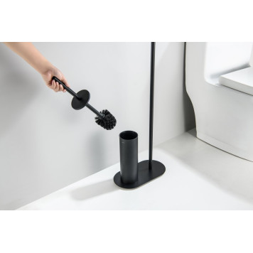 AQ4231MB ОБЕРОН держатель туалетной бумаги с ершиком напольный, матовый черный AQ4231MB-1