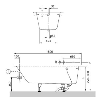 UBQ 180 OBE 2V-01 OBERON Solo Ванна 180x80, с ножками, белая, материал кварил Quaryl, вкл. сверло для перелива UBQ180OBE2V-01-4
