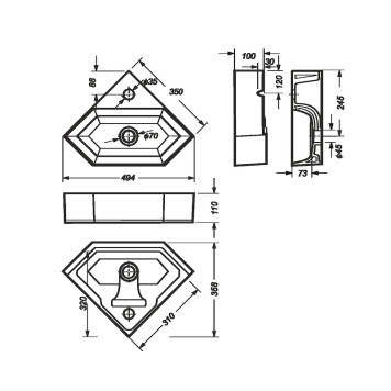 LINE 35 Умывальник угловой ВКС Белый S1 (WB.CR/Line/35-C/WHT.G/S1) WB.CR/Line/35-C/WHT.G/S1-5