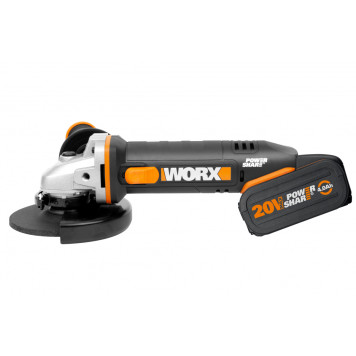 Угловая шлифмашина аккумуляторная WORX WX803, 20В, 125 мм, 1*2,0Ач + 1*4,0 Ач, кейс-1