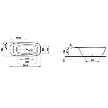 Laufen INO Ванна 180x80x52см, отдельностоящая, с слив-переливом, материал: композит, цвет: белый. 2.3030.2.000.000.1-4