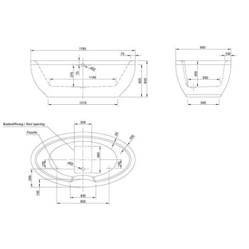 KNIEF Oval Ванна отдельностоящая 180x95x62.5 см, без слива-перелива, цвет: белый. 0100-091-06, 0100-080-06-2