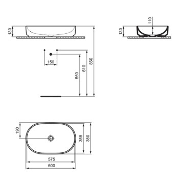 Ideal Standard i.life O Раковина овальная 60х38см, без отв., без перелива, цвет: белый. T573101-5
