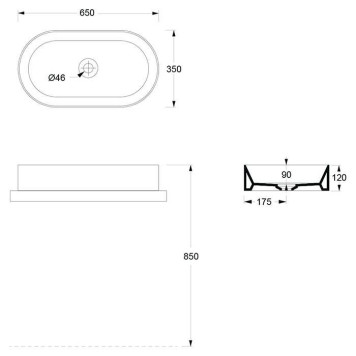 Alice Spy Oval Раковина 65x36х12см., накладная, без отв., цвет: чёрный матовый. 34240108-2
