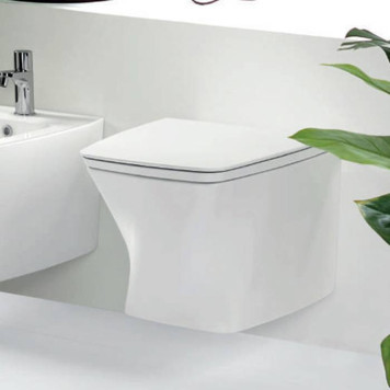 Azzurra Hera Унитаз подвесной 57х38х36,5 см, безободковый, с крепежом, с сиденьем, цвет: Bianco lucido