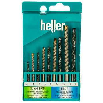 Набор комбинированный универсальный Heller: HSS по металлу ф 3/4/5/6/8, камень Ø 4/5/6/8 (9 пр)