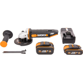Угловая шлифмашина аккумуляторная WORX WX803, 20В, 125 мм, 1*2,0Ач + 1*4,0 Ач, кейс-2