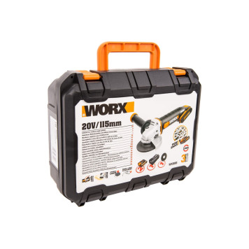 Угловая шлифмашина аккумуляторная WORX WX800,20В, 115 мм, 2*2,0Ач, кейс-7