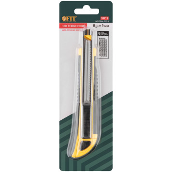 Нож технический 9 мм усиленный прорезиненный, кассета 3 лезвия-2