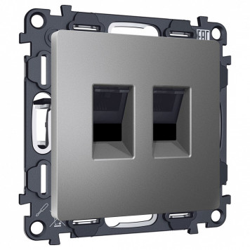 Розетка двойная Ethernet RJ-45 и со шторками, без рамки Ambrella Volt ALFA MA662110