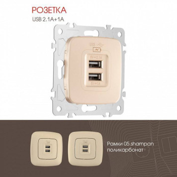 Розетка USB, без рамки Arte Milano am-205 205.46-1.shampan-1