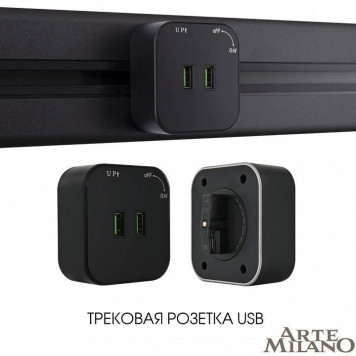 Розетка 2xUSB на треке Arte Milano Am-track-sockets 380022TS/USBx2 Black-4