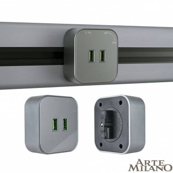 Розетка 2xUSB на треке Arte Milano Am-track-sockets 380022TS/USBx2 Grey-5