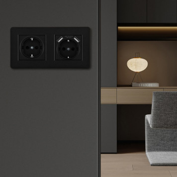 Розетка с заземлением и со шторкой и 2хUSB Arte Milano SET16-2 SET16-2-47-1-40-1 black-1