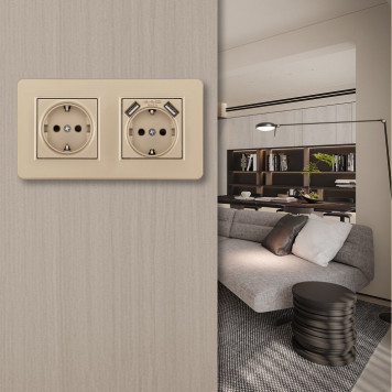 Розетка с заземлением и со шторкой и 2хUSB Arte Milano SET16-2 SET16-2-47-1-40-1 shampan-1