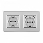 Розетка с заземлением и со шторкой и 2хUSB Arte Milano SET16-2 SET16-2-47-1-40-1 silver