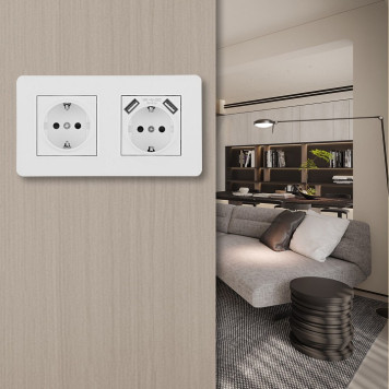Розетка с заземлением и со шторкой и 2хUSB Arte Milano SET16-2 SET16-2-47-1-40-1 white-1