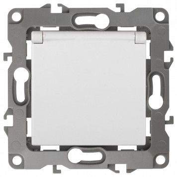 Розетка с заземлением и со шторкой, без рамки с крышкой Эра Эра 12 12-2003-01