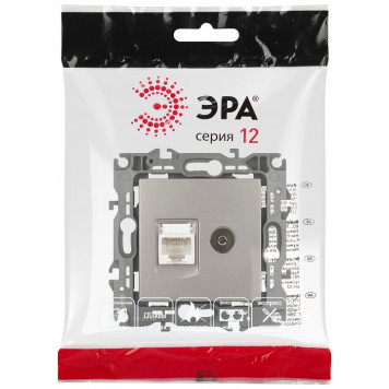 ТВ-розетка и розетка Ethernet RJ-45 без рамки Эра Эра 12 12-3110-16-3