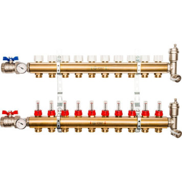 Распределительный коллектор STOUT из латуни с расходомерами 10 вых.