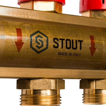 Распределительный коллектор STOUT с расходомерами 11 выходов из латуни.-6