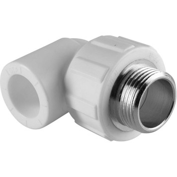 Угольник Политэк 20x3/4 с наружной резьбой для сварки полипропиленовых труб (белый)