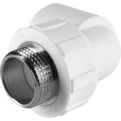 Угольник Политэк 32x1 с наружной резьбой для полипропиленовых труб под сварку (цвет белый) (9410003201)