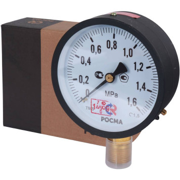 Манометр РОСМА ТМ-510Р.00 (0-1,6МРа) G1/2.1,5 Он оснащен диаметром 100 мм и имеет тип ТМ, серию 10, кт 1,5, IP40 и G1/2.-6