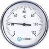 Термометр биметаллический STOUT SIM-0001 с погружной гильзой, Dn 80 мм, гильза 100 мм 1/2", 0...120°С.